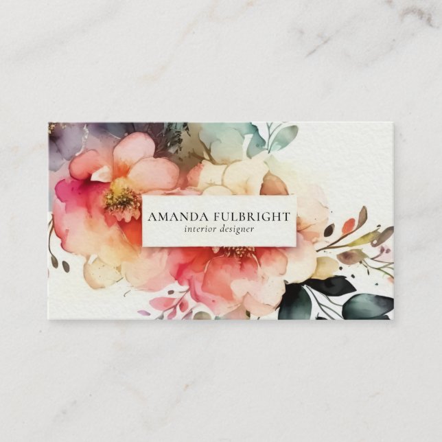 Carte De Visite Aquarelle Elégante Floral Moderne Designer d'intér (Devant)