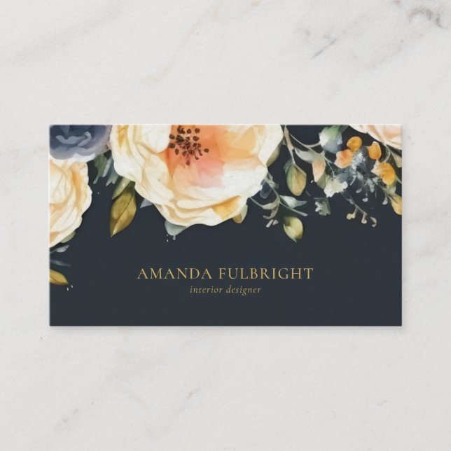 Carte De Visite Aquarelle Elégante Floral Moderne Designer d'intér (Devant)