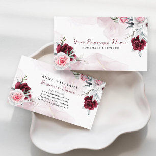 Carte De Visite Aquarelle Elégante Roses Rouges Thème Boutique Flo
