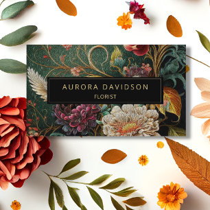 Carte De Visite Aquarelle en fleur foncée Vert ivoire Floral