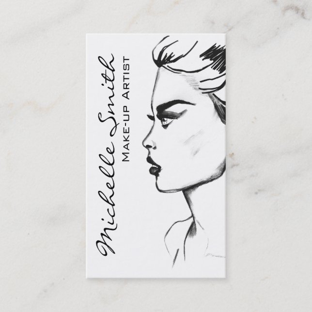 Carte De Visite Aquarelle encre noir et blanc maquillage femme (Devant)