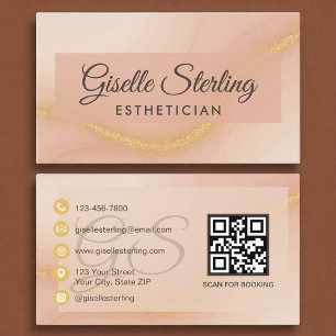 Carte De Visite Aquarelle Esthétique or Monogramme QR Code