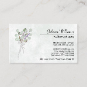 Carte De Visite Aquarelle Eucalyptus & Lavande Simple Élégant