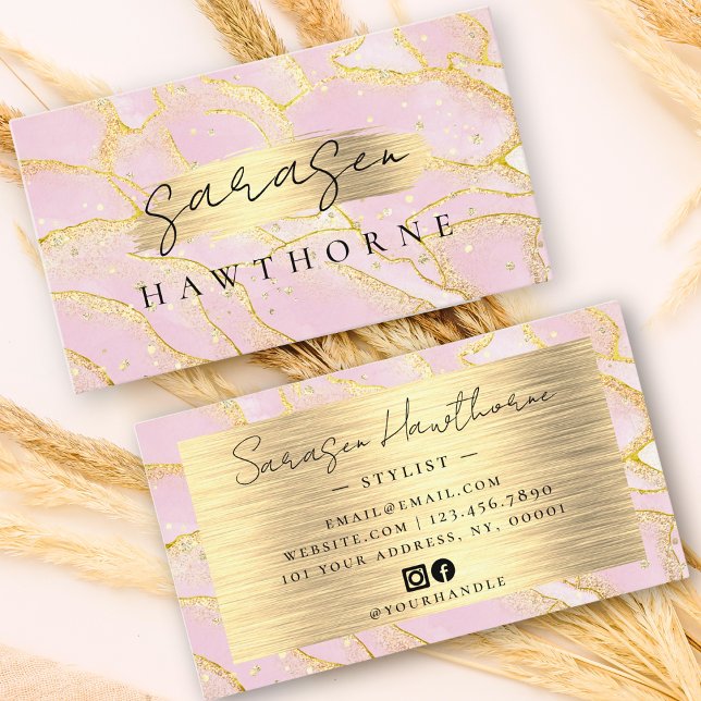 Carte De Visite Aquarelle Faux Gold Foil brossé Métal rose (Créateur téléchargé)