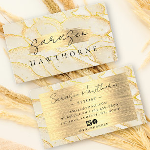 Carte De Visite Aquarelle Faux Gold Foil Médias sociaux Icônes Gla