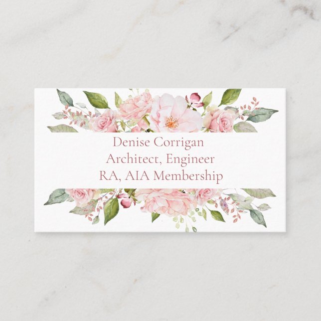 Carte De Visite Aquarelle féminine rose pâle (Devant)