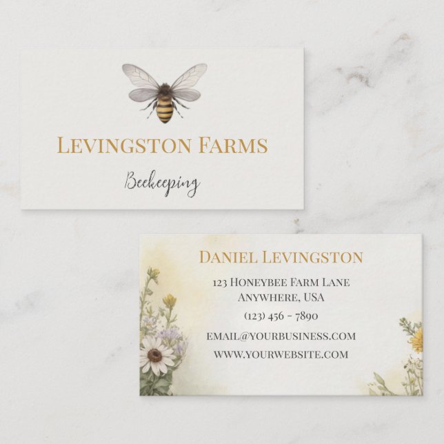 Carte De Visite Aquarelle Ferme d'apiculture Fleur sauvage (Devant / Derrière)
