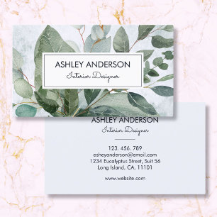 Carte De Visite Aquarelle Feuilles de Eucalyptus Vert Sauge Tropic