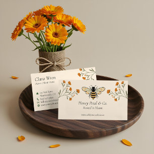Carte De Visite Aquarelle Fleur de Miel Vintage Abeille Florale