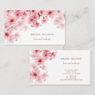 Carte De Visite Aquarelle Fleurs de Cerisier Floral Rose