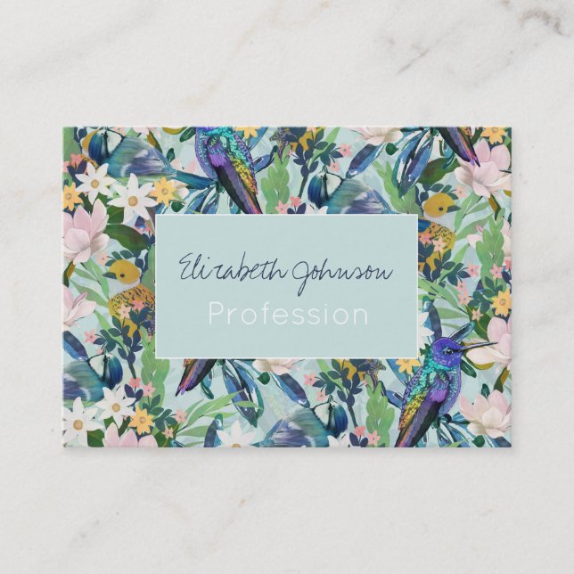 Carte De Visite Aquarelle Fleurs de printemps Oiseaux Motifs (Devant)