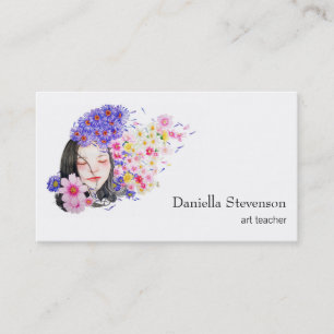 Carte De Visite Aquarelle Fleurs Femme Printemps Art Nature