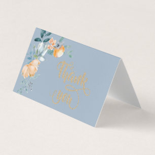 Carte De Visite Aquarelle Fleurs Merci bleu foncé