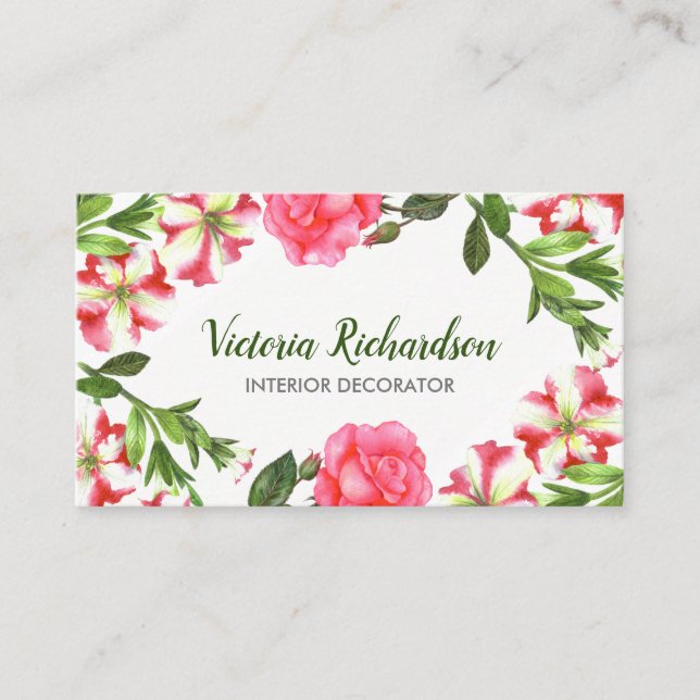 Carte De Visite Aquarelle Fleurs roses Circle Wreath Arrangement (Devant)