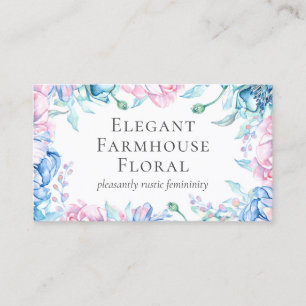 Carte De Visite Aquarelle Floral & Bois rustique Pays élégant