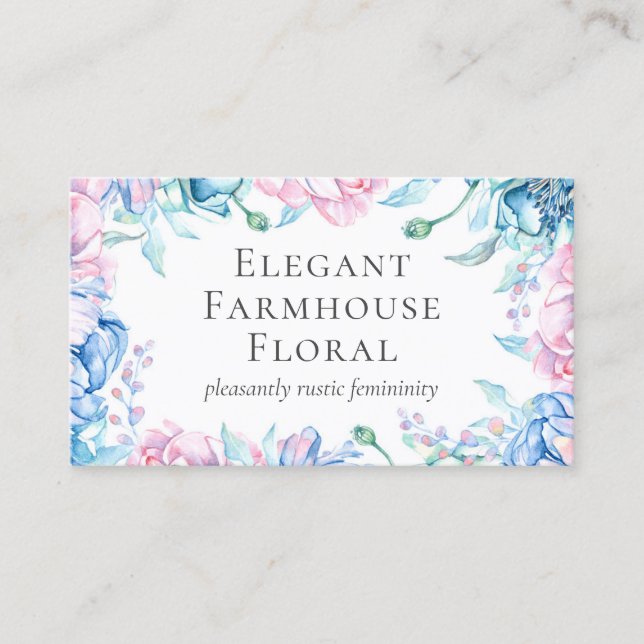 Carte De Visite Aquarelle Floral & Bois rustique Pays élégant (Devant)