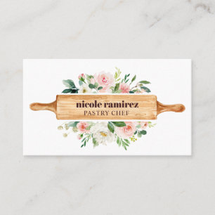 Carte De Visite Aquarelle Floral Boulangerie Rolling Pin Pâtisseri