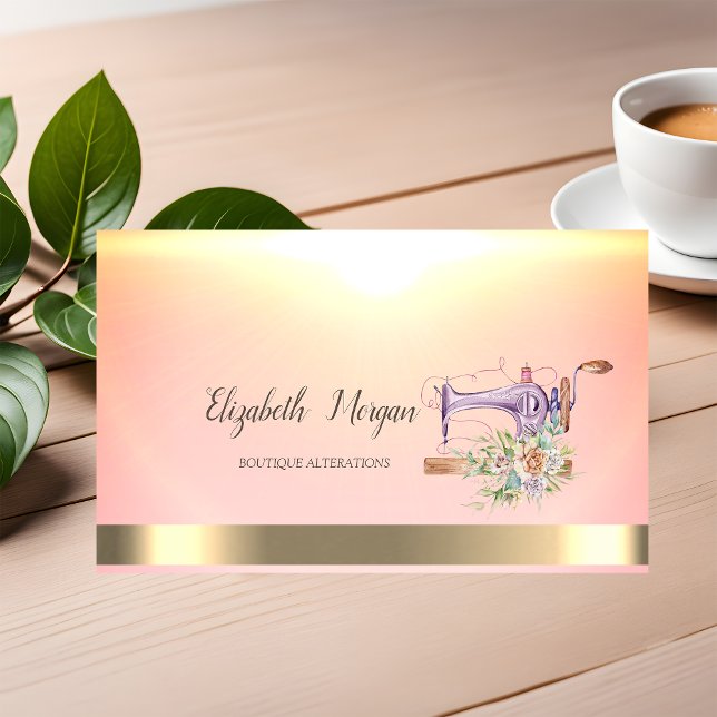 Carte De Visite Aquarelle Floral Machine à coudre Gold Stripe (Créateur téléchargé)