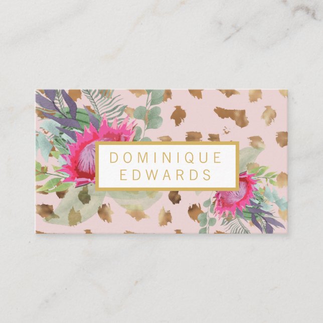 Carte De Visite Aquarelle Floral Or Blush (Devant)