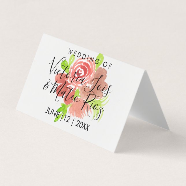 Carte De Visite Aquarelle Floral rose Beige Blush Mariage (Devant)