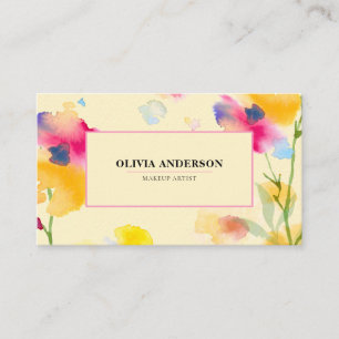 Carte De Visite Aquarelle Floral rose jaune Bleu moderne Abstrait