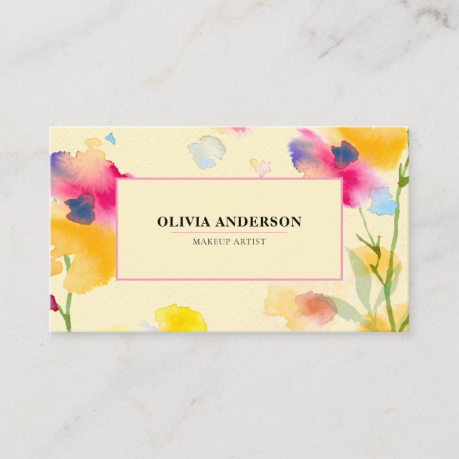 Carte De Visite Aquarelle Floral rose jaune Bleu moderne Abstrait (Devant)