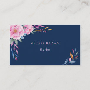 Carte De Visite Aquarelle florale couleur bleu bleu marine