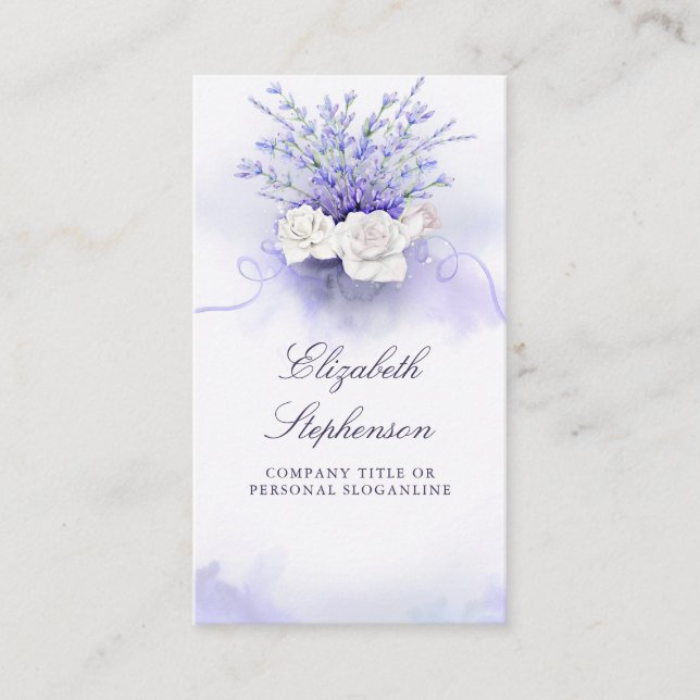 Carte De Visite Aquarelle florale élégante des prêteurs pourpres (Devant)