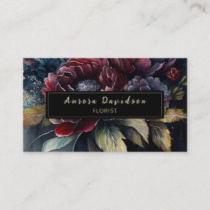 Carte De Visite Aquarelle florale foncée bordeaux noir