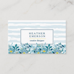 Carte De Visite Aquarelle Florale   Hydrangeas bleues et jaunes