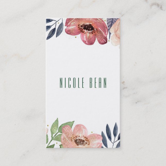 Carte De Visite Aquarelle Florale moderne Fleurs chic élégantes (Devant)