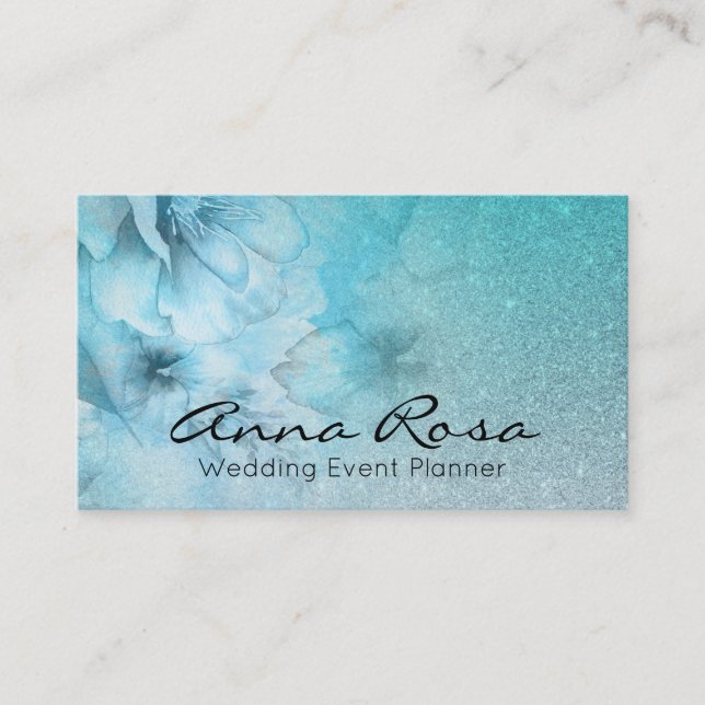 Carte De Visite *~* Aquarelle florale Parties scintillant céleste  (Devant)