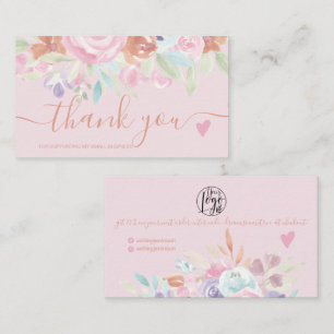 Carte De Visite Aquarelle florale pastel rose pâle ordre merci