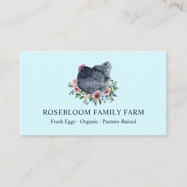 Carte De Visite Aquarelle Florale Poulet Hen Ferme OEufs frais Ble (Devant)