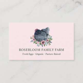 Carte De Visite Aquarelle Florale Poulet Hen Oeufs de ferme Pink L