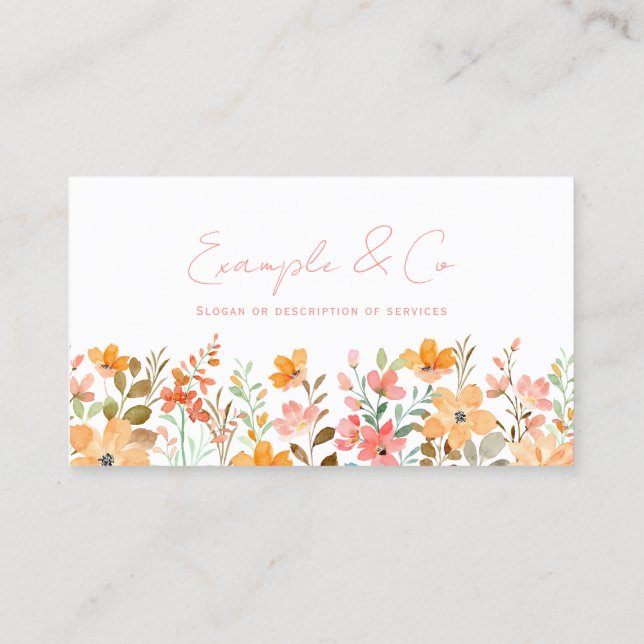 Carte de visite, Aquarelle Florale rose orange (Dos)