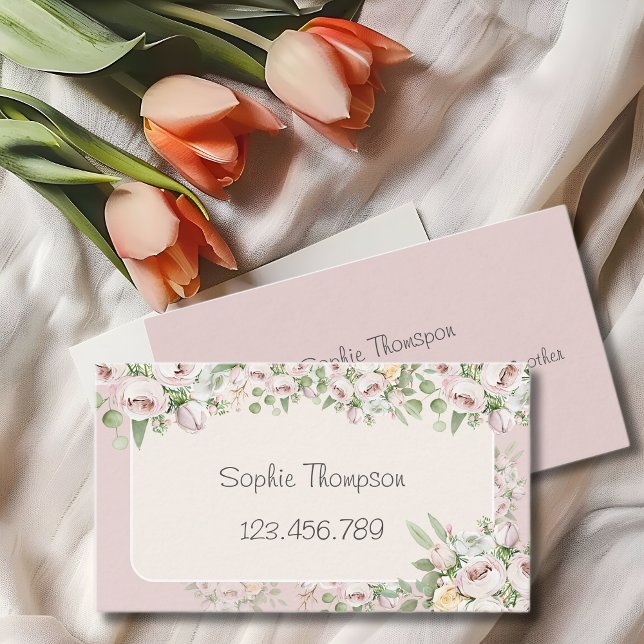 Carte De Visite Aquarelle florale rose poussiéreuse (Créateur téléchargé)