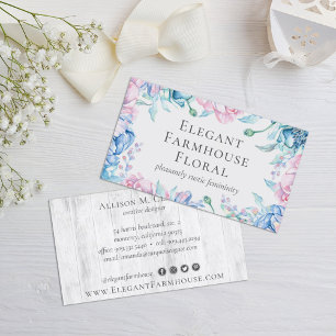 Carte De Visite Aquarelle Florale & Rustique Bois Peony Médias soc