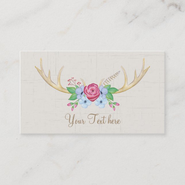 Carte De Visite Aquarelle florale rustique de cerfs Antlers aux fl (Devant)
