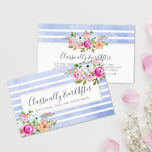 Carte De Visite Aquarelle Florale Rustique Moderne Stripe Chic