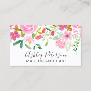 Carte De Visite Aquarelle florale verte rose vif moderne