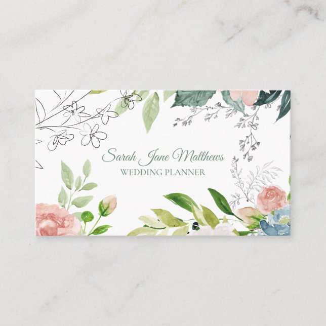 Carte De Visite Aquarelle florale wedding planner moderne (Devant)