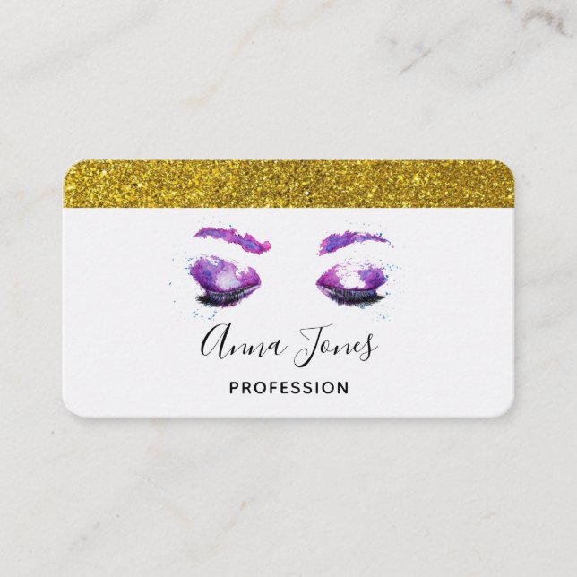 Carte De Visite Aquarelle glamour aux yeux et aux bouillons pourpr (Devant)