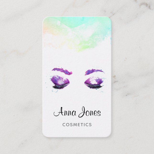 Carte De Visite Aquarelle glamour aux yeux et aux bouillons pourpr (Devant)