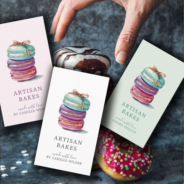 Carte De Visite Aquarelle gras Macaron Cookies Baker (Créateur téléchargé)