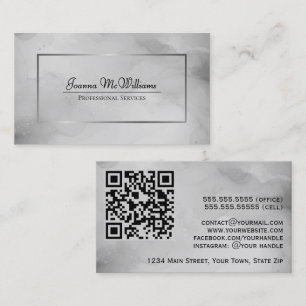 Carte De Visite Aquarelle gris Abstrait avec code QR argenté