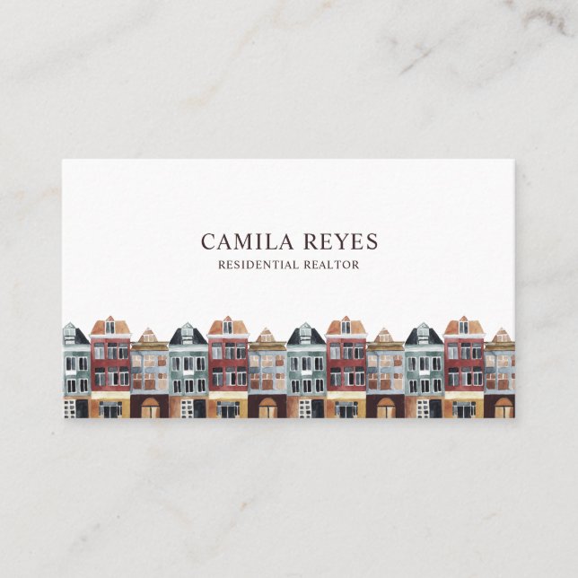 Carte De Visite Aquarelle Immeubles Agent immobilier Skyline (Devant)