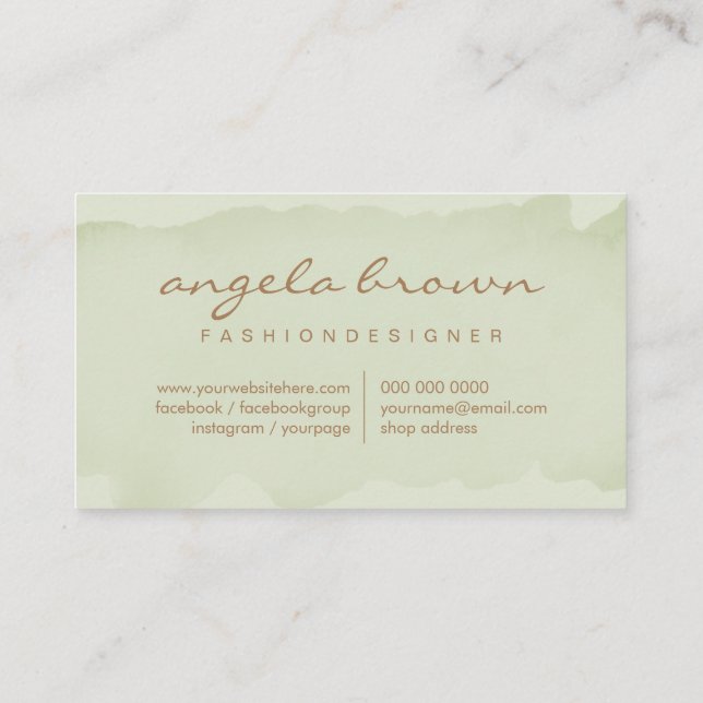 Carte De Visite Aquarelle imprimée vert texture (Dos)