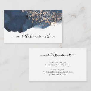Carte De Visite Aquarelle Indigo bleu et or Abstrait Script Bu