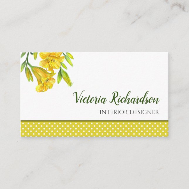 Carte De Visite Aquarelle Jaune Lys Peinture Fleur (Devant)